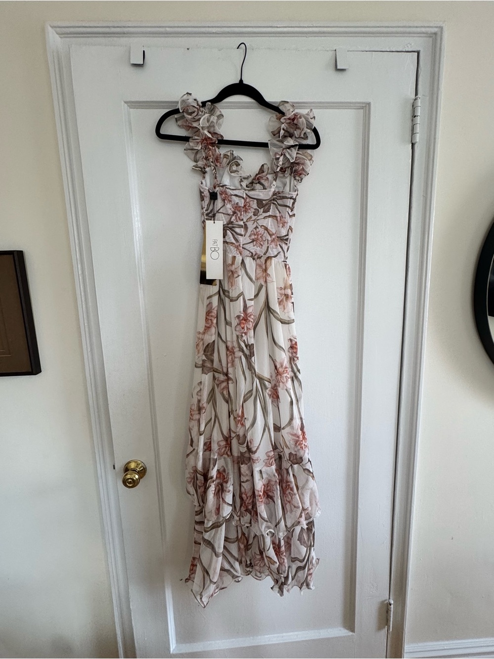 PatBO White Floral High-Low Ruffle Midi Dress
